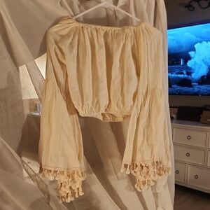 Cream Off-Shoulder Top with Tassel Sleeves Jaded Gypsy S/m